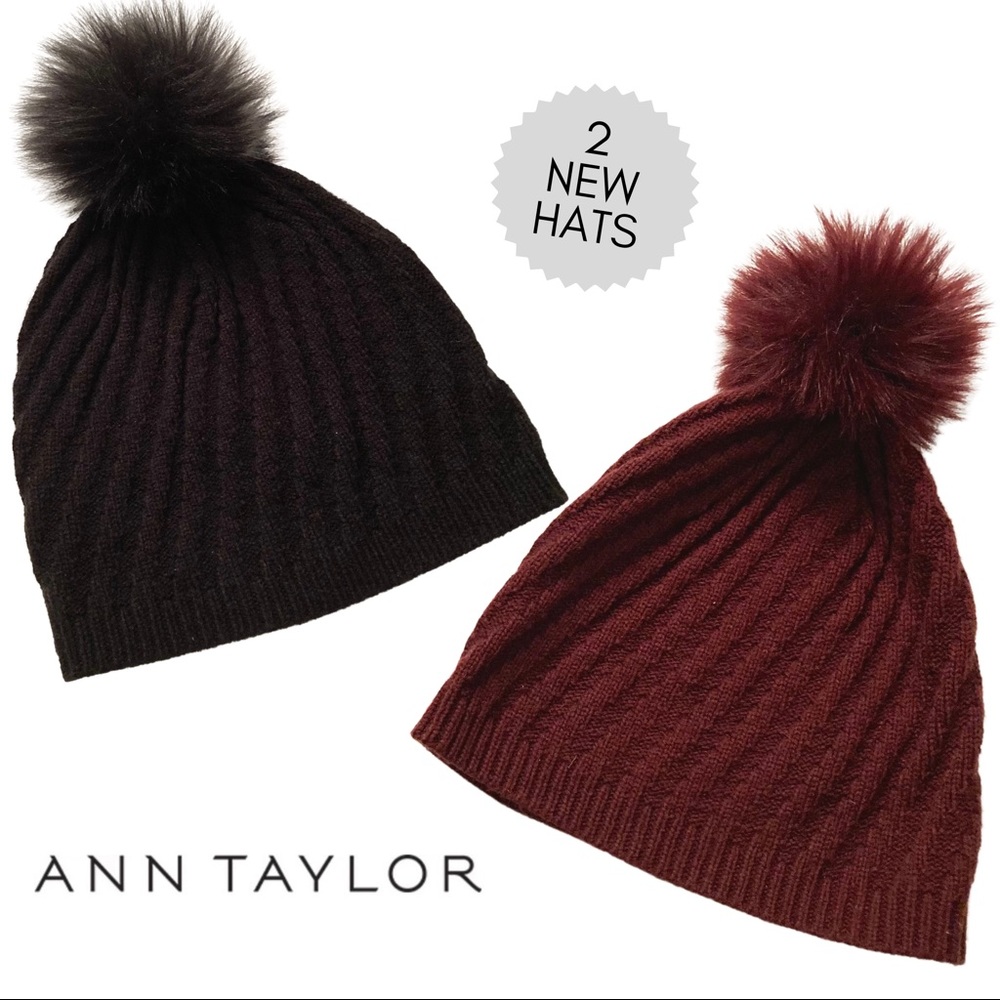 Ann Taylor 2 new Pom Pom winter hat bundle